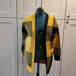 Yellow and Black Plaid Cardigan